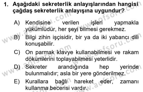 Yönetici Asistanlığı Dersi 2020 - 2021 Yılı Yaz Okulu Sınav Soruları 1. Soru