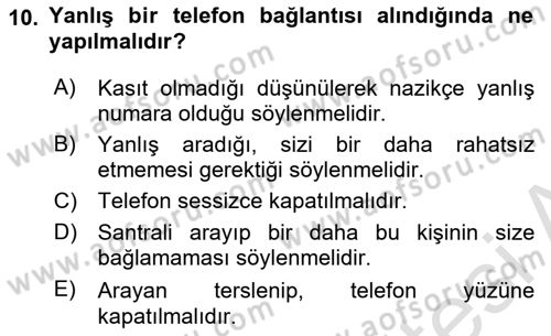 Yönetici Asistanlığı Dersi 2020 - 2021 Yılı Yaz Okulu Sınav Soruları 10. Soru