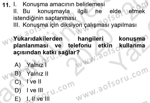 Yönetici Asistanlığı Dersi 2020 - 2021 Yılı Yaz Okulu Sınav Soruları 11. Soru