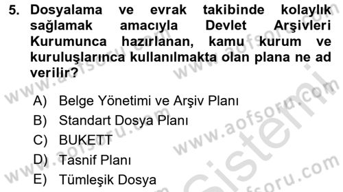 Yönetici Asistanlığı Dersi 2020 - 2021 Yılı Yaz Okulu Sınav Soruları 5. Soru
