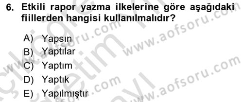 Yönetici Asistanlığı Dersi 2020 - 2021 Yılı Yaz Okulu Sınav Soruları 6. Soru