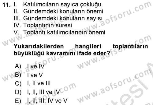 Yönetici Asistanlığı Dersi Ara Sınavı Deneme Sınav Soruları 11. Soru