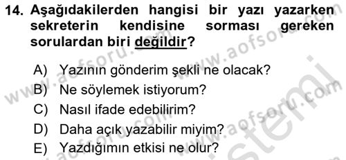 Yönetici Asistanlığı Dersi Ara Sınavı Deneme Sınav Soruları 14. Soru