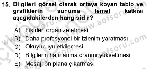 Yönetici Asistanlığı Dersi Ara Sınavı Deneme Sınav Soruları 15. Soru