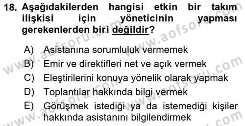 Yönetici Asistanlığı Dersi Ara Sınavı Deneme Sınav Soruları 18. Soru