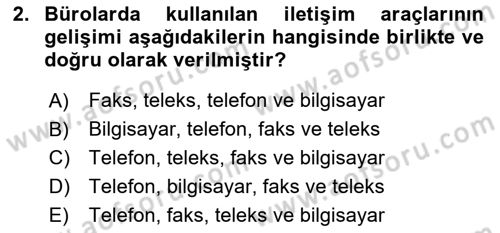 Yönetici Asistanlığı Dersi Ara Sınavı Deneme Sınav Soruları 2. Soru