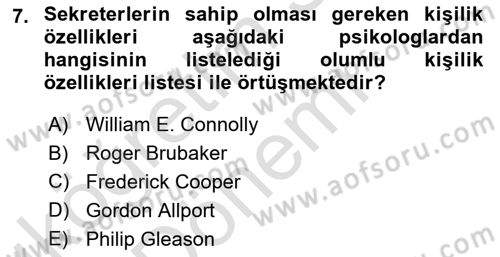 Yönetici Asistanlığı Dersi Ara Sınavı Deneme Sınav Soruları 7. Soru