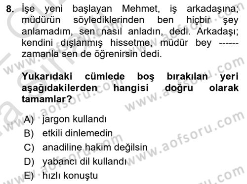 Yönetici Asistanlığı Dersi Ara Sınavı Deneme Sınav Soruları 8. Soru