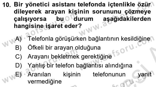 Yönetici Asistanlığı Dersi 2021 - 2022 Yılı (Final) Dönem Sonu Sınav Soruları 10. Soru