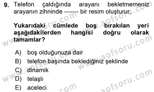 Yönetici Asistanlığı Dersi 2021 - 2022 Yılı (Final) Dönem Sonu Sınav Soruları 9. Soru