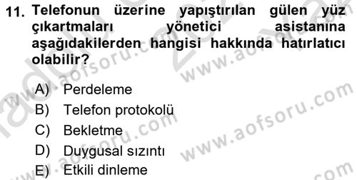 Yönetici Asistanlığı Dersi 2021 - 2022 Yılı Yaz Okulu Sınavı 11. Soru