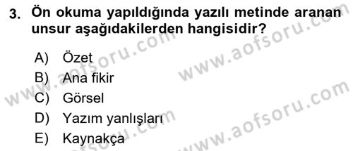 Yönetici Asistanlığı Dersi 2021 - 2022 Yılı Yaz Okulu Sınav Soruları 3. Soru
