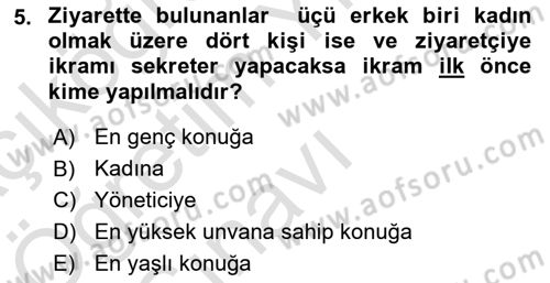 Yönetici Asistanlığı Dersi 2021 - 2022 Yılı Yaz Okulu Sınavı 5. Soru