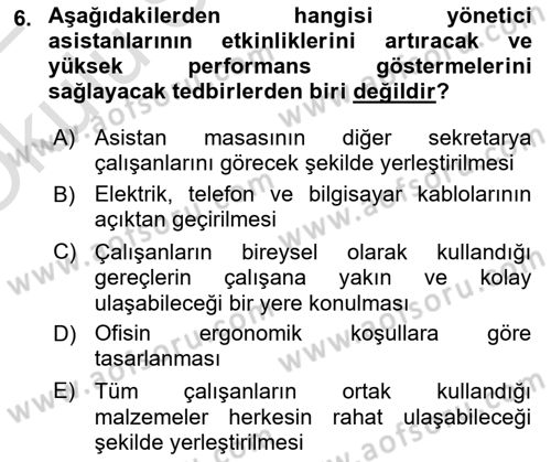 Yönetici Asistanlığı Dersi 2021 - 2022 Yılı Yaz Okulu Sınav Soruları 6. Soru