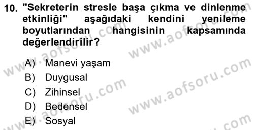 Yönetici Asistanlığı Dersi Ara Sınavı Deneme Sınav Soruları 10. Soru