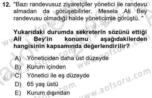 Yönetici Asistanlığı Dersi Ara Sınavı Deneme Sınav Soruları 12. Soru