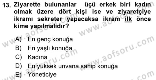 Yönetici Asistanlığı Dersi 2022 - 2023 Yılı (Vize) Ara Sınav Soruları 13. Soru