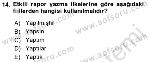 Yönetici Asistanlığı Dersi Ara Sınavı Deneme Sınav Soruları 14. Soru