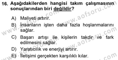 Yönetici Asistanlığı Dersi Ara Sınavı Deneme Sınav Soruları 16. Soru