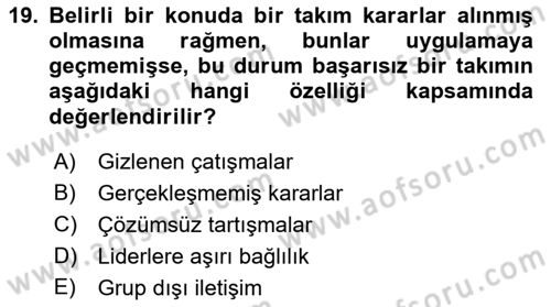 Yönetici Asistanlığı Dersi Ara Sınavı Deneme Sınav Soruları 19. Soru