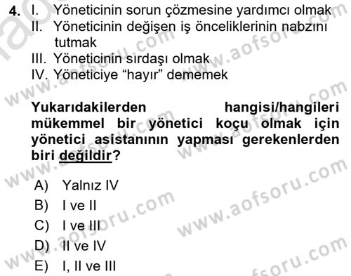 Yönetici Asistanlığı Dersi Ara Sınavı Deneme Sınav Soruları 4. Soru