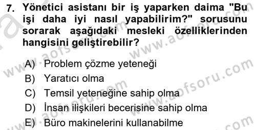 Yönetici Asistanlığı Dersi Ara Sınavı Deneme Sınav Soruları 7. Soru