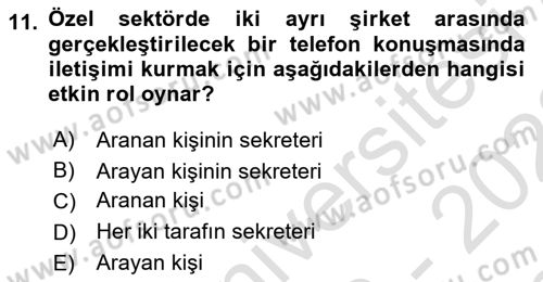 Yönetici Asistanlığı Dersi 2022 - 2023 Yılı (Final) Dönem Sonu Sınav Soruları 11. Soru