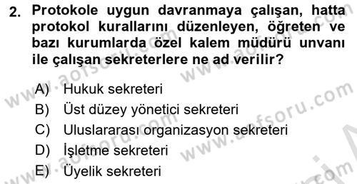 Yönetici Asistanlığı Dersi 2022 - 2023 Yılı (Final) Dönem Sonu Sınav Soruları 2. Soru