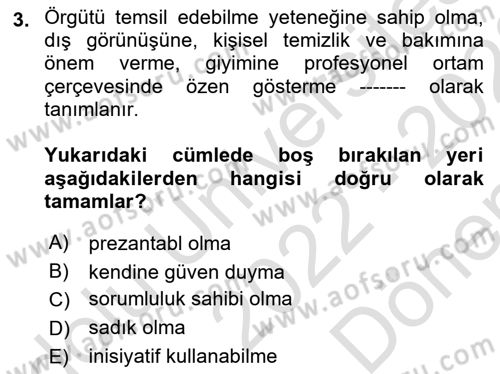 Yönetici Asistanlığı Dersi 2022 - 2023 Yılı (Final) Dönem Sonu Sınav Soruları 3. Soru
