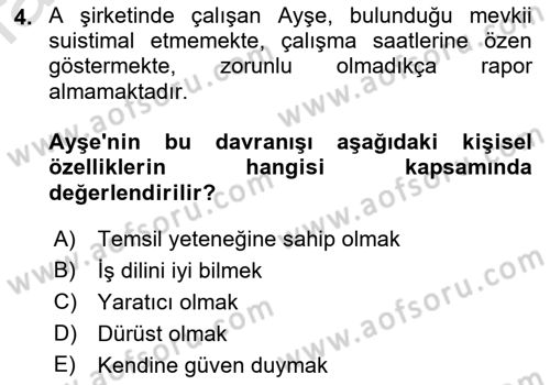Yönetici Asistanlığı Dersi 2022 - 2023 Yılı (Final) Dönem Sonu Sınav Soruları 4. Soru
