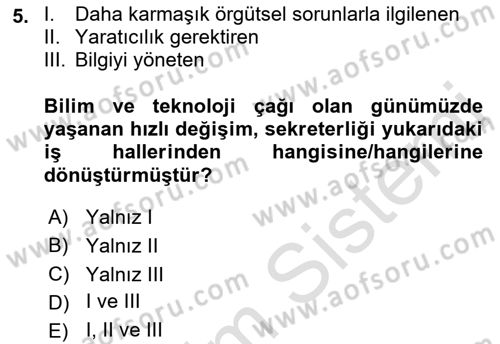 Yönetici Asistanlığı Dersi 2022 - 2023 Yılı (Final) Dönem Sonu Sınav Soruları 5. Soru