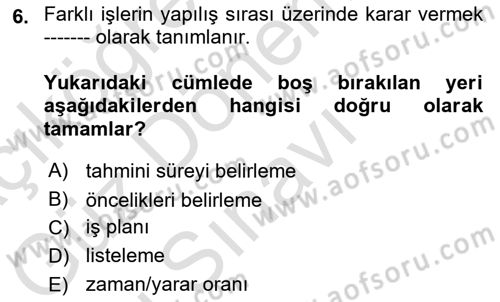 Yönetici Asistanlığı Dersi 2022 - 2023 Yılı (Final) Dönem Sonu Sınav Soruları 6. Soru
