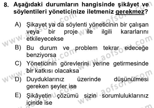 Yönetici Asistanlığı Dersi 2022 - 2023 Yılı (Final) Dönem Sonu Sınav Soruları 8. Soru