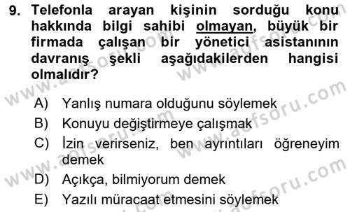 Yönetici Asistanlığı Dersi 2022 - 2023 Yılı (Final) Dönem Sonu Sınav Soruları 9. Soru