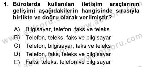 Yönetici Asistanlığı Dersi 2022 - 2023 Yılı Yaz Okulu Sınav Soruları 1. Soru