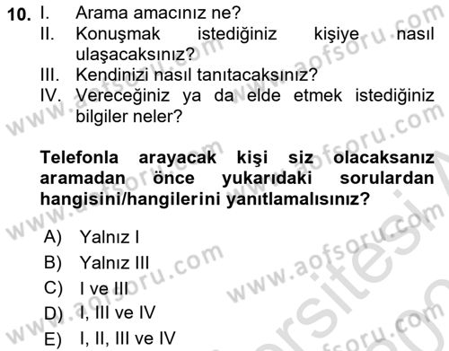 Yönetici Asistanlığı Dersi 2022 - 2023 Yılı Yaz Okulu Sınav Soruları 10. Soru