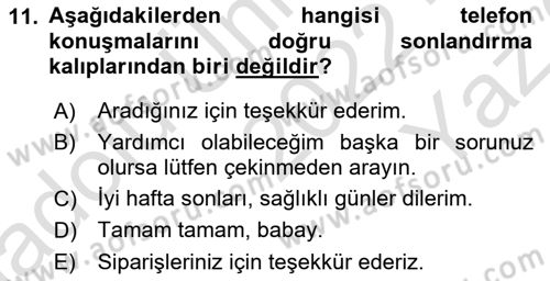 Yönetici Asistanlığı Dersi 2022 - 2023 Yılı Yaz Okulu Sınav Soruları 11. Soru