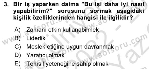 Yönetici Asistanlığı Dersi 2022 - 2023 Yılı Yaz Okulu Sınavı 3. Soru