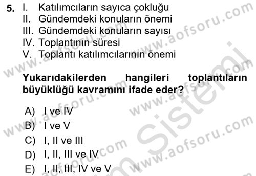 Yönetici Asistanlığı Dersi 2022 - 2023 Yılı Yaz Okulu Sınav Soruları 5. Soru