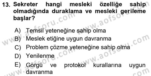 Yönetici Asistanlığı Dersi Ara Sınavı Deneme Sınav Soruları 13. Soru