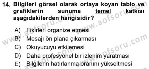 Yönetici Asistanlığı Dersi Ara Sınavı Deneme Sınav Soruları 14. Soru