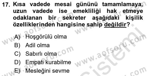 Yönetici Asistanlığı Dersi Ara Sınavı Deneme Sınav Soruları 17. Soru