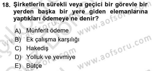 Yönetici Asistanlığı Dersi Ara Sınavı Deneme Sınav Soruları 18. Soru