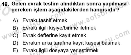 Yönetici Asistanlığı Dersi 2023 - 2024 Yılı (Vize) Ara Sınav Soruları 19. Soru
