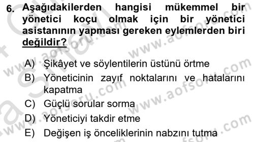 Yönetici Asistanlığı Dersi Ara Sınavı Deneme Sınav Soruları 6. Soru