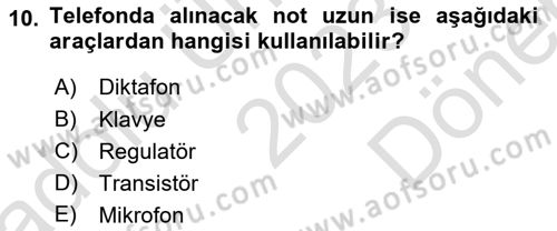 Yönetici Asistanlığı Dersi 2023 - 2024 Yılı (Final) Dönem Sonu Sınav Soruları 10. Soru