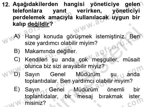 Yönetici Asistanlığı Dersi 2023 - 2024 Yılı (Final) Dönem Sonu Sınav Soruları 12. Soru