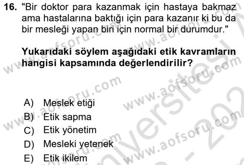 Yönetici Asistanlığı Dersi 2023 - 2024 Yılı (Final) Dönem Sonu Sınav Soruları 16. Soru