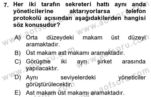 Yönetici Asistanlığı Dersi 2023 - 2024 Yılı (Final) Dönem Sonu Sınav Soruları 7. Soru