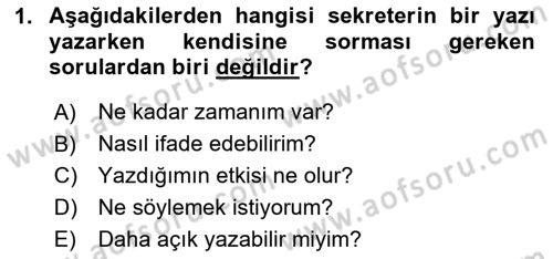 Yönetici Asistanlığı Dersi 2023 - 2024 Yılı Yaz Okulu Sınav Soruları 1. Soru